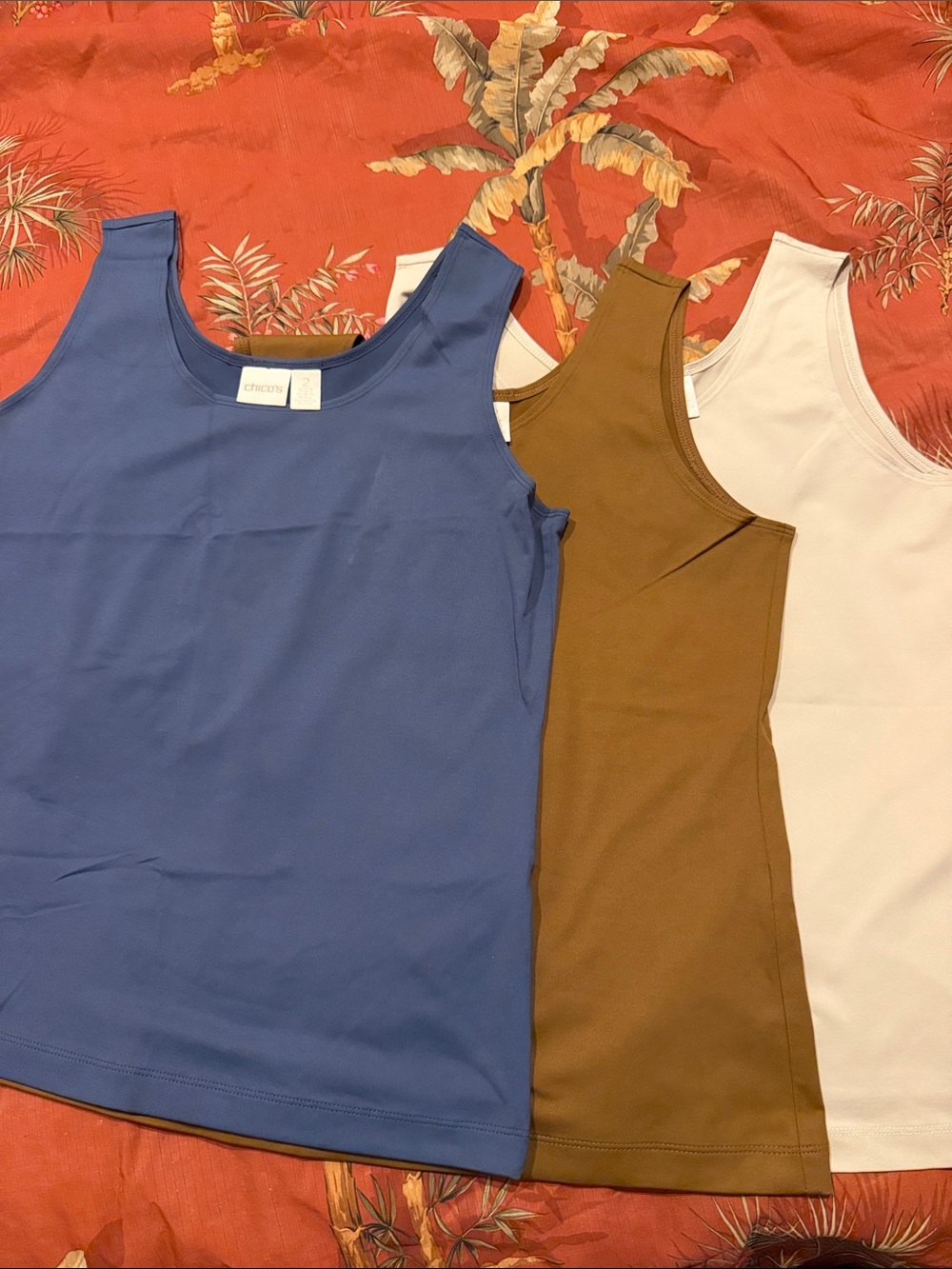 Chicos Women’s Scoop Neck Tank Top Trio - Blue, Brown, Cream